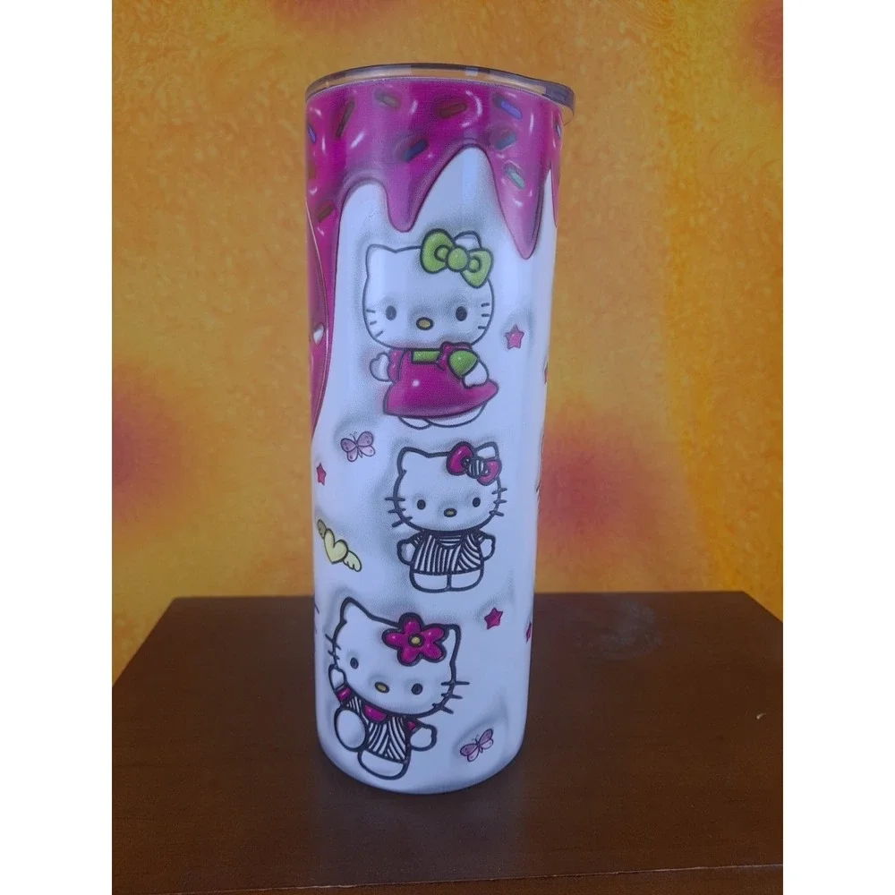 Hello‎ Kitty Pink W/Sprinkles 20 oz Stainless Steel Tumbler Lock Lid Metal Straw